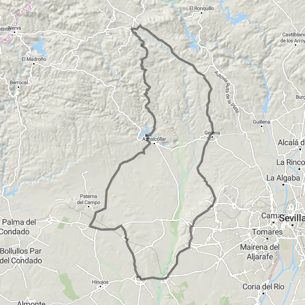 Miniatura mapy "Trasa szosowa Aznalcázar do Mirador de las Canteras" - trasy rowerowej w Andalucía, Spain. Wygenerowane przez planer tras rowerowych Tarmacs.app