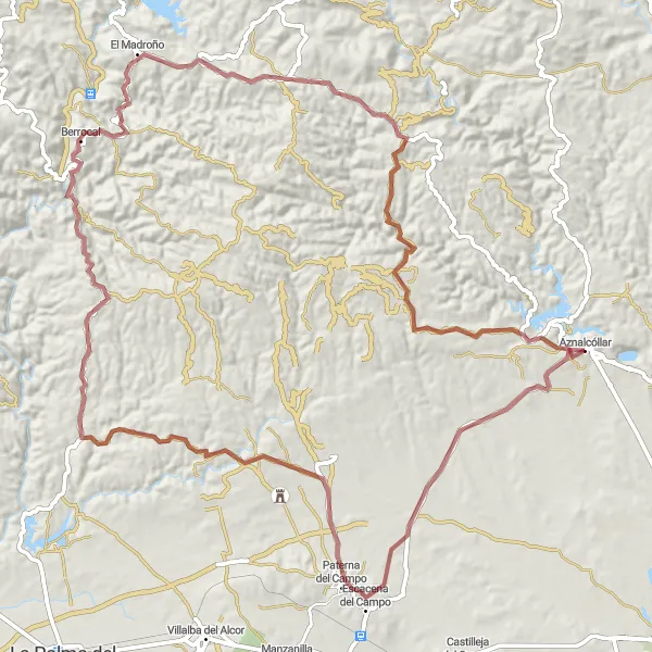 Miniatuurkaart van de fietsinspiratie "Avontuurlijke graveltocht langs Escacena del Campo en Berrocal" in Andalucía, Spain. Gemaakt door de Tarmacs.app fietsrouteplanner