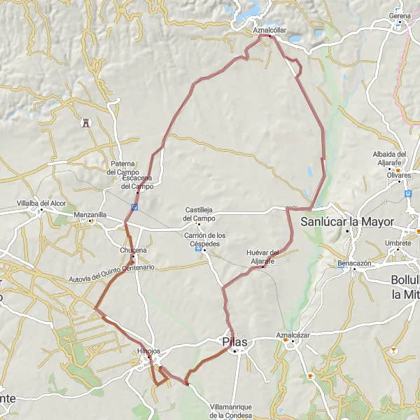 Map miniature of "Gravel Explorer" cycling inspiration in Andalucía, Spain. Generated by Tarmacs.app cycling route planner