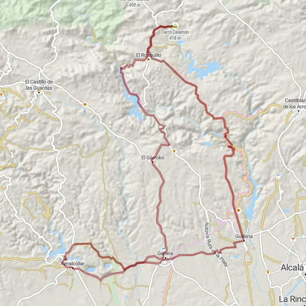 Miniaturní mapa "Trasa Aznalcóllar - Guillena - Gerena" inspirace pro cyklisty v oblasti Andalucía, Spain. Vytvořeno pomocí plánovače tras Tarmacs.app