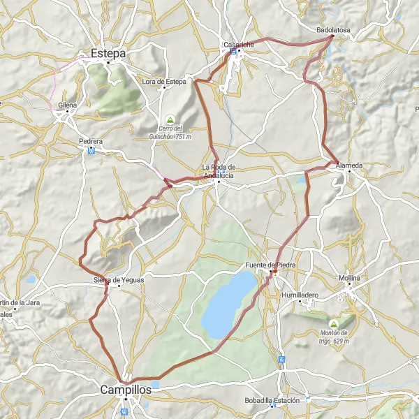 Miniatura della mappa di ispirazione al ciclismo "Giro in bicicletta attraverso Badolatosa e dintorni" nella regione di Andalucía, Spain. Generata da Tarmacs.app, pianificatore di rotte ciclistiche