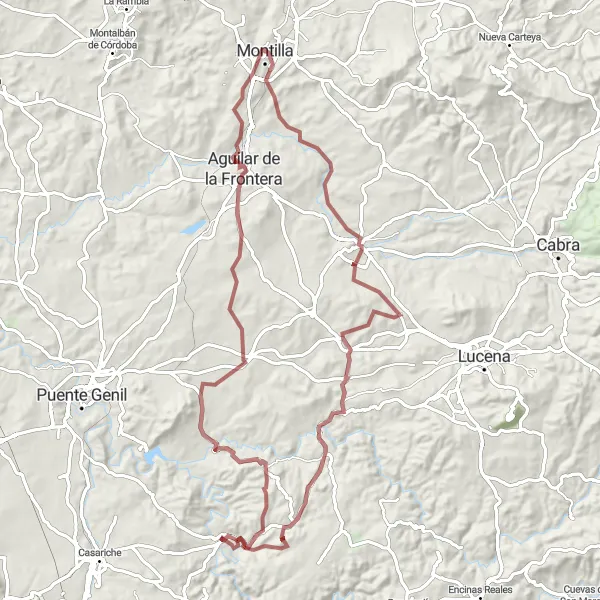 Miniatura della mappa di ispirazione al ciclismo "Esplorazione tra Aguilar de la Frontera e Badolatosa" nella regione di Andalucía, Spain. Generata da Tarmacs.app, pianificatore di rotte ciclistiche