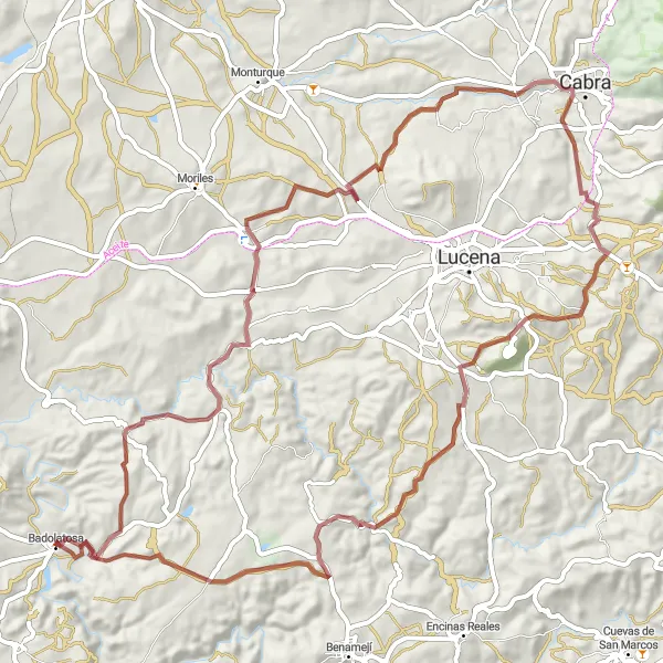 Miniaturní mapa "Gravel Route through Andalucía" inspirace pro cyklisty v oblasti Andalucía, Spain. Vytvořeno pomocí plánovače tras Tarmacs.app