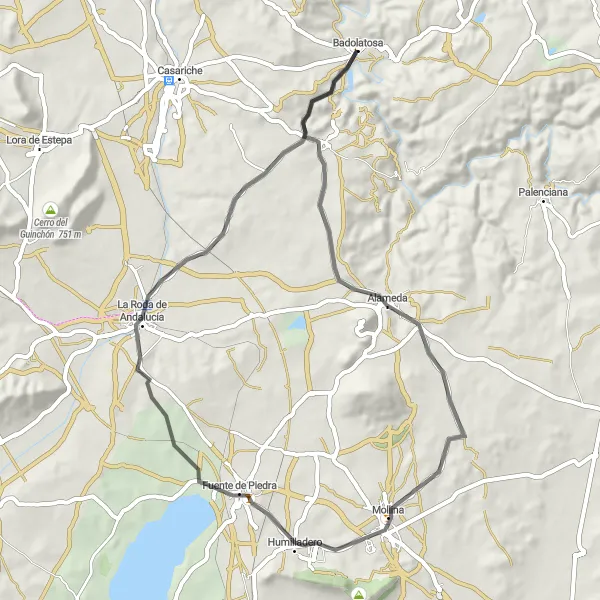 Miniaturní mapa "Road Cycling Adventure" inspirace pro cyklisty v oblasti Andalucía, Spain. Vytvořeno pomocí plánovače tras Tarmacs.app