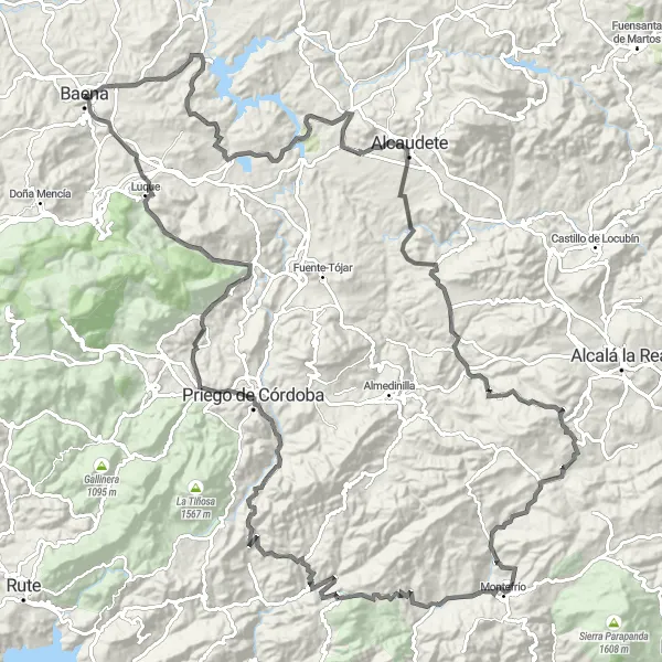 Miniatua del mapa de inspiración ciclista "Vuelta a la Subbética Cordobesa" en Andalucía, Spain. Generado por Tarmacs.app planificador de rutas ciclistas