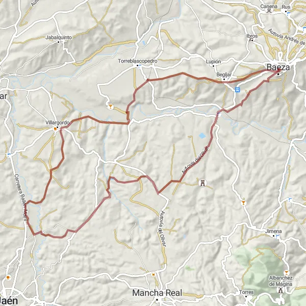 Miniatuurkaart van de fietsinspiratie "Gravel route naar Villargordo" in Andalucía, Spain. Gemaakt door de Tarmacs.app fietsrouteplanner