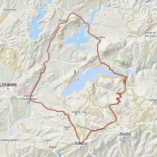 Miniature de la carte de l'inspiration cycliste "Parcours Gravel de Baeza à Mirador.Paseo Antonio Machado" dans la Andalucía, Spain. Générée par le planificateur d'itinéraire cycliste Tarmacs.app