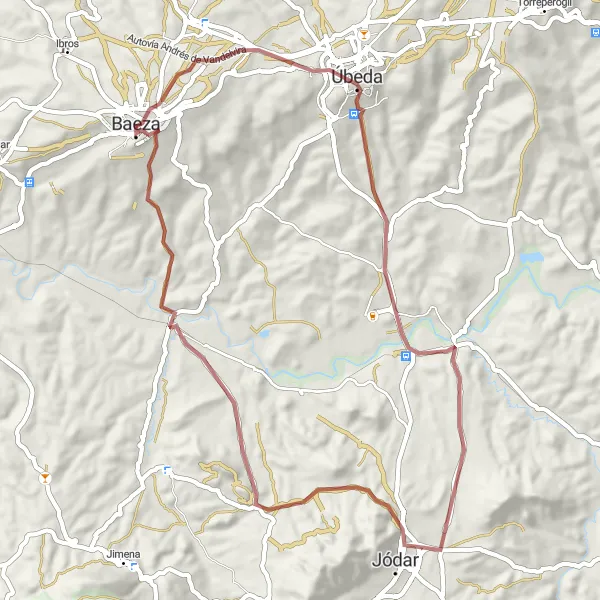 Miniatuurkaart van de fietsinspiratie "Gravel route naar Castillo de Jódar" in Andalucía, Spain. Gemaakt door de Tarmacs.app fietsrouteplanner