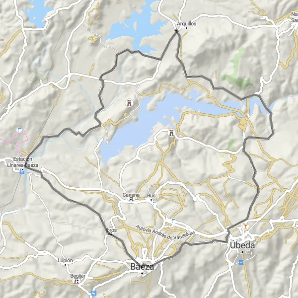 Miniatuurkaart van de fietsinspiratie "Ibros en Arquillos Road Cycling Route" in Andalucía, Spain. Gemaakt door de Tarmacs.app fietsrouteplanner