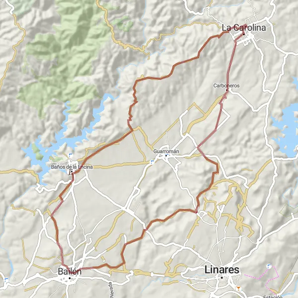 Miniaturní mapa "Gravelová trasa Bailén - La Carolina" inspirace pro cyklisty v oblasti Andalucía, Spain. Vytvořeno pomocí plánovače tras Tarmacs.app