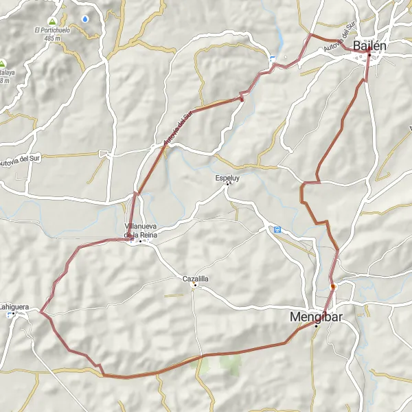 Miniaturní mapa "Gravelový okruh kolem Mengíbaru" inspirace pro cyklisty v oblasti Andalucía, Spain. Vytvořeno pomocí plánovače tras Tarmacs.app