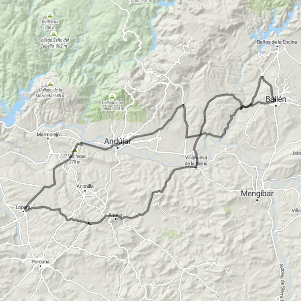 Miniatura mapy "Rowerowa wyprawa do Andújar i Lopera" - trasy rowerowej w Andalucía, Spain. Wygenerowane przez planer tras rowerowych Tarmacs.app
