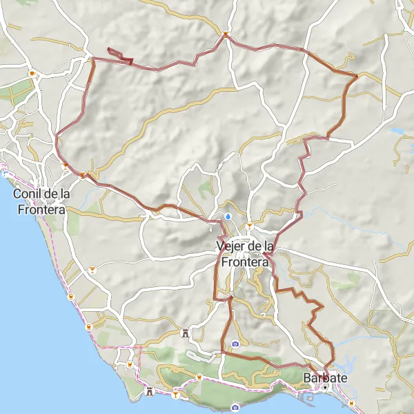 Miniatua del mapa de inspiración ciclista "Ruta al Palomar de La Breña desde Barbate" en Andalucía, Spain. Generado por Tarmacs.app planificador de rutas ciclistas