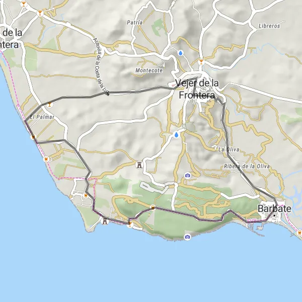 Miniatuurkaart van de fietsinspiratie "Road Avontuur langs de Kustlijn" in Andalucía, Spain. Gemaakt door de Tarmacs.app fietsrouteplanner