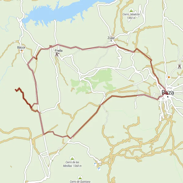 Miniatuurkaart van de fietsinspiratie "Baza naar Torre de las Cinco Esquinas Gravel Route" in Andalucía, Spain. Gemaakt door de Tarmacs.app fietsrouteplanner