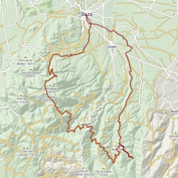 Map miniature of "Gravel Adventure to Baza" cycling inspiration in Andalucía, Spain. Generated by Tarmacs.app cycling route planner