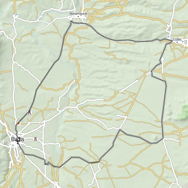 Map miniature of "Baza Loop" cycling inspiration in Andalucía, Spain. Generated by Tarmacs.app cycling route planner