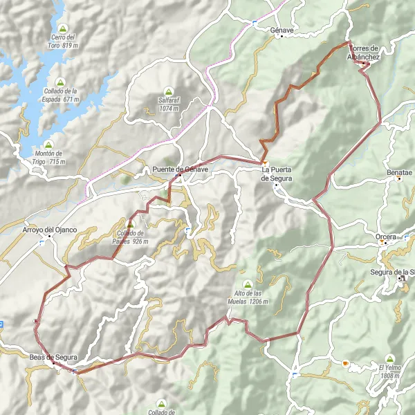 Miniatua del mapa de inspiración ciclista "Ruta de Ciclismo de Grava y Montaña cerca de Beas de Segura" en Andalucía, Spain. Generado por Tarmacs.app planificador de rutas ciclistas
