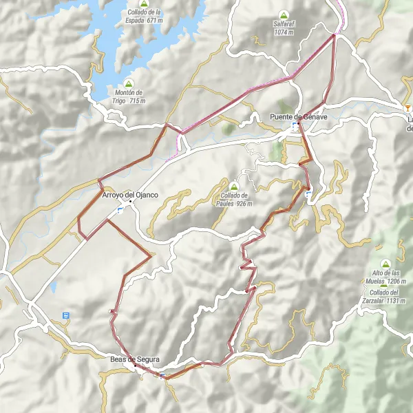 Map miniature of "Beas de Segura Gravel Loop" cycling inspiration in Andalucía, Spain. Generated by Tarmacs.app cycling route planner