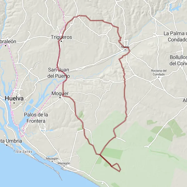 Miniature de la carte de l'inspiration cycliste "Circuit historique de 95 km autour de Beas" dans la Andalucía, Spain. Générée par le planificateur d'itinéraire cycliste Tarmacs.app