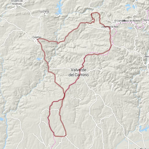 Miniatura mapy "Gravelowy szlak przez Zalamea la Real" - trasy rowerowej w Andalucía, Spain. Wygenerowane przez planer tras rowerowych Tarmacs.app