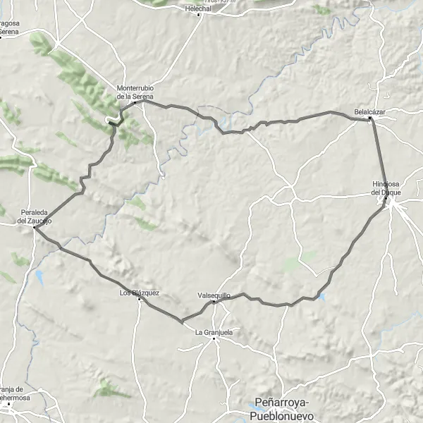 Miniaturní mapa "Cyklistická stezka Los Blázquez - Belalcázar" inspirace pro cyklisty v oblasti Andalucía, Spain. Vytvořeno pomocí plánovače tras Tarmacs.app