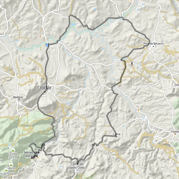 Miniatura della mappa di ispirazione al ciclismo "Giro in bicicletta da Bélmez de la Moraleda" nella regione di Andalucía, Spain. Generata da Tarmacs.app, pianificatore di rotte ciclistiche