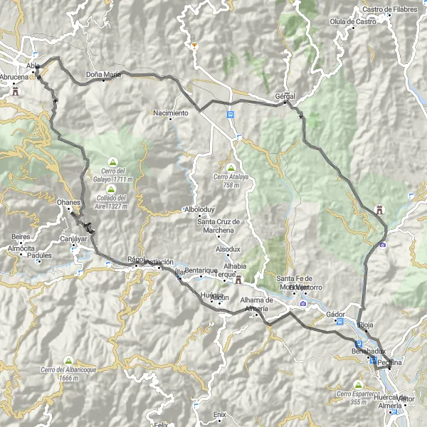 Miniatuurkaart van de fietsinspiratie "Bergdorpjes en uitzichten rondom Benahadux" in Andalucía, Spain. Gemaakt door de Tarmacs.app fietsrouteplanner