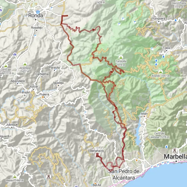 Map miniature of "Serranía Grande" cycling inspiration in Andalucía, Spain. Generated by Tarmacs.app cycling route planner