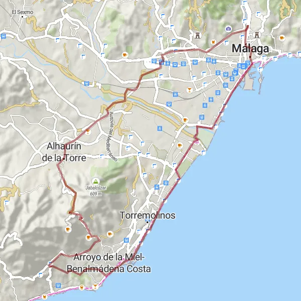 Miniatura della mappa di ispirazione al ciclismo "Avventura tra le colline di Benalmádena" nella regione di Andalucía, Spain. Generata da Tarmacs.app, pianificatore di rotte ciclistiche