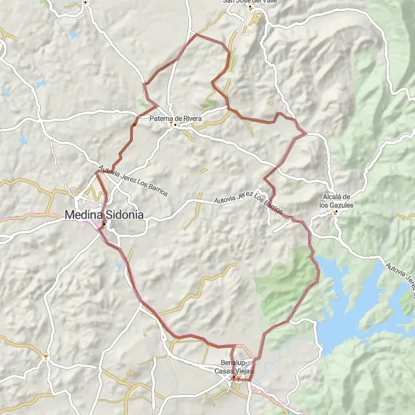 Miniature de la carte de l'inspiration cycliste "Exploration en Vélo Gravel près de Benalup-Casas Viejas" dans la Andalucía, Spain. Générée par le planificateur d'itinéraire cycliste Tarmacs.app