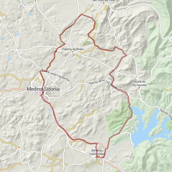 Miniatuurkaart van de fietsinspiratie "Avontuur in Medina Sidonia" in Andalucía, Spain. Gemaakt door de Tarmacs.app fietsrouteplanner