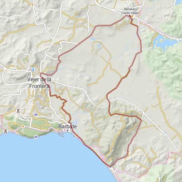 Map miniature of "Benalup-Casas Viejas Gravel Adventure" cycling inspiration in Andalucía, Spain. Generated by Tarmacs.app cycling route planner