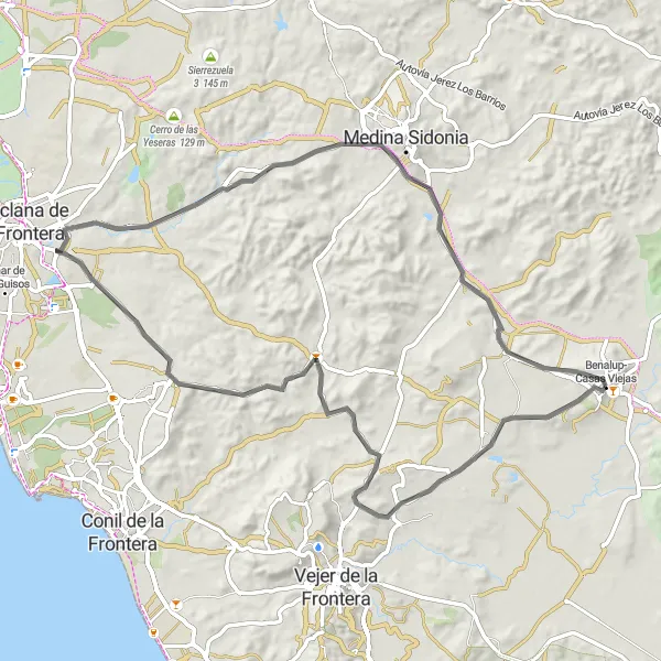 Karten-Miniaturansicht der Radinspiration "Fahrradtour durch Pago del Humo und Cerro de la Espartosa" in Andalucía, Spain. Erstellt vom Tarmacs.app-Routenplaner für Radtouren