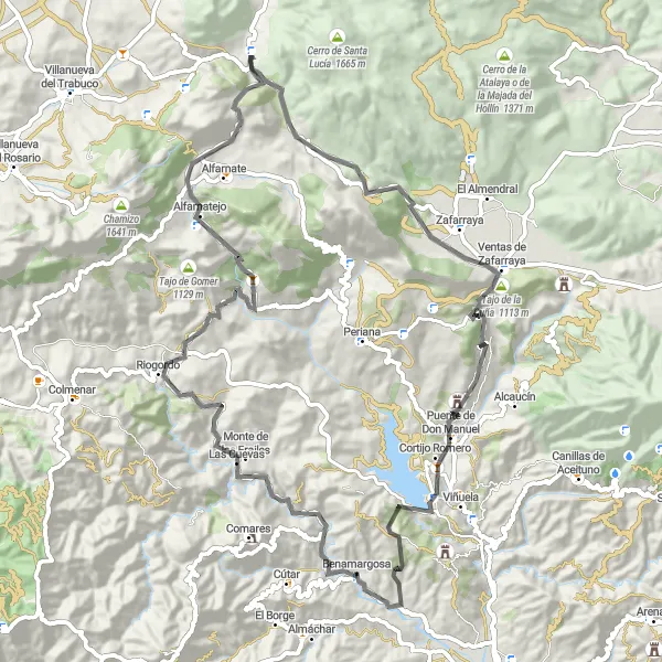 Miniatura mapy "Trasa rowerowa: Benamargosa - Zafarraya - Castillo de Zalia" - trasy rowerowej w Andalucía, Spain. Wygenerowane przez planer tras rowerowych Tarmacs.app