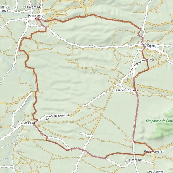 Miniatuurkaart van de fietsinspiratie "La Jámula en gravel" in Andalucía, Spain. Gemaakt door de Tarmacs.app fietsrouteplanner