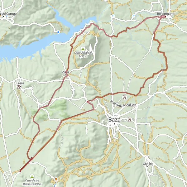 Karten-Miniaturansicht der Radinspiration "Abenteuerliche Schottertour in der Umgebung von Benamaurel" in Andalucía, Spain. Erstellt vom Tarmacs.app-Routenplaner für Radtouren