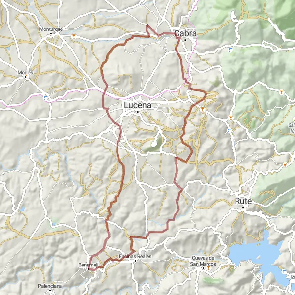 Karten-Miniaturansicht der Radinspiration "Entdecke die Schönheit von Encinas Reales und Castillo de los Condes de Cabra" in Andalucía, Spain. Erstellt vom Tarmacs.app-Routenplaner für Radtouren