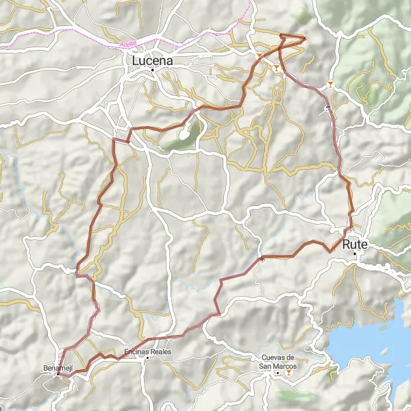 Karten-Miniaturansicht der Radinspiration "Erkunde die historische Route von Benamejí nach Rute" in Andalucía, Spain. Erstellt vom Tarmacs.app-Routenplaner für Radtouren