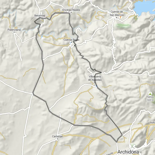Karten-Miniaturansicht der Radinspiration "Die Schleife um Benamejí" in Andalucía, Spain. Erstellt vom Tarmacs.app-Routenplaner für Radtouren