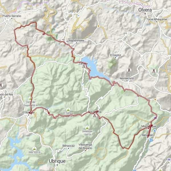 Miniatuurkaart van de fietsinspiratie "Bergachtige fietstocht door Grazalema" in Andalucía, Spain. Gemaakt door de Tarmacs.app fietsrouteplanner