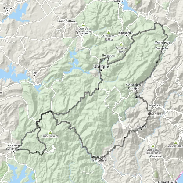 Miniatura della mappa di ispirazione al ciclismo "Sfida su Strada nei Paesaggi Andalusi" nella regione di Andalucía, Spain. Generata da Tarmacs.app, pianificatore di rotte ciclistiche