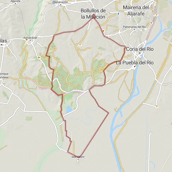 Miniatura della mappa di ispirazione al ciclismo "Giro in bicicletta su strade sterrate" nella regione di Andalucía, Spain. Generata da Tarmacs.app, pianificatore di rotte ciclistiche