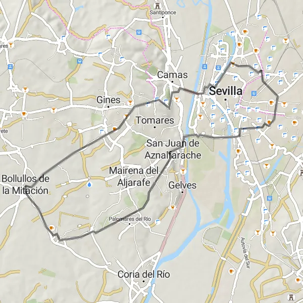 Miniatura mapy "Trasa Bollullos de la Mitación - Almensilla - Bollullos de la Mitación" - trasy rowerowej w Andalucía, Spain. Wygenerowane przez planer tras rowerowych Tarmacs.app