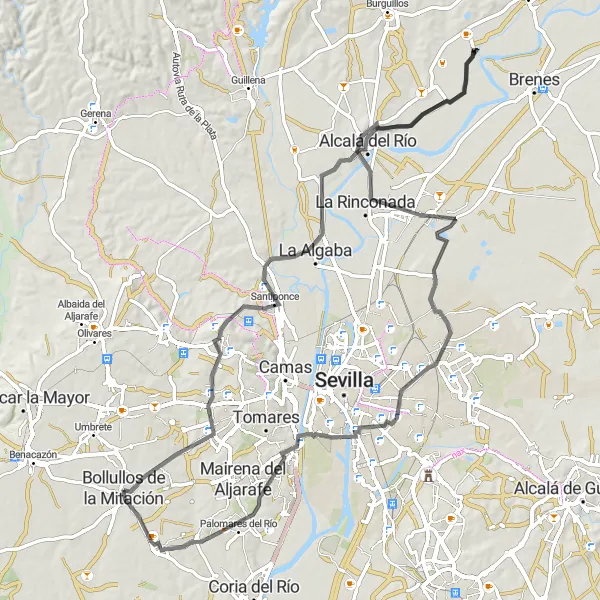 Miniatura mapy "Trasa Bollullos de la Mitación - Palomares del Río - Bollullos de la Mitación" - trasy rowerowej w Andalucía, Spain. Wygenerowane przez planer tras rowerowych Tarmacs.app