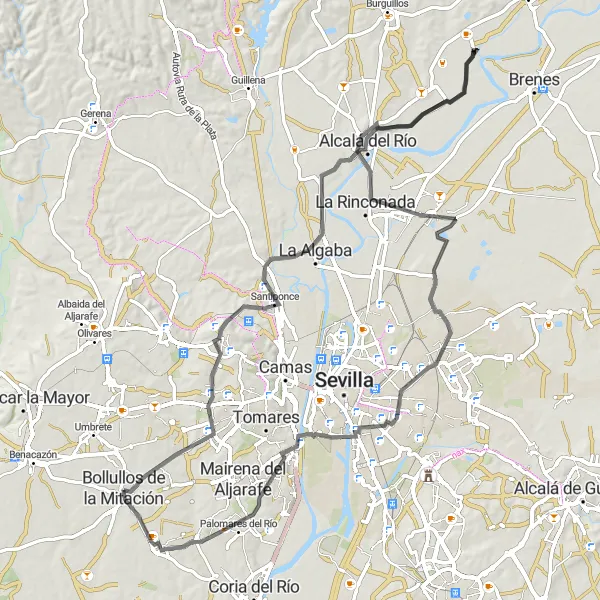 Miniaturní mapa "Road cyklotrasa s panoramatickými výhledy" inspirace pro cyklisty v oblasti Andalucía, Spain. Vytvořeno pomocí plánovače tras Tarmacs.app