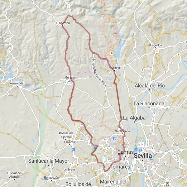 Miniatura mapy "Pętla rowerowa z Bormujos" - trasy rowerowej w Andalucía, Spain. Wygenerowane przez planer tras rowerowych Tarmacs.app