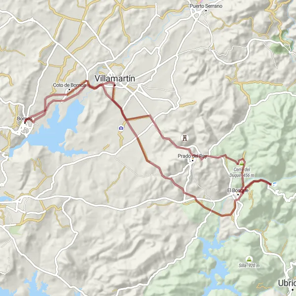 Miniatura della mappa di ispirazione al ciclismo "Giro in bicicletta da Bornos al Coto de Bornos" nella regione di Andalucía, Spain. Generata da Tarmacs.app, pianificatore di rotte ciclistiche