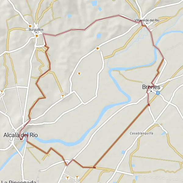 Miniatura mapy "Trasa gravelowa Alcalá del Río - Villaverde del Río" - trasy rowerowej w Andalucía, Spain. Wygenerowane przez planer tras rowerowych Tarmacs.app