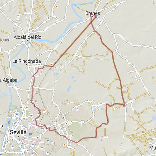 Map miniature of "Este-Alcosa-Torreblanca Gravel Route" cycling inspiration in Andalucía, Spain. Generated by Tarmacs.app cycling route planner